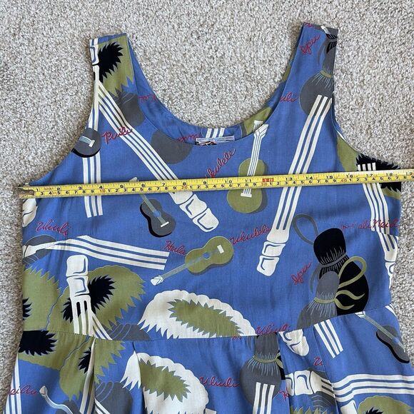 80's Vintage Reyn Spooner Hawaiian Midi Dress Ukelele Rare Print Rayon Sz Small - Picture 14 of 16